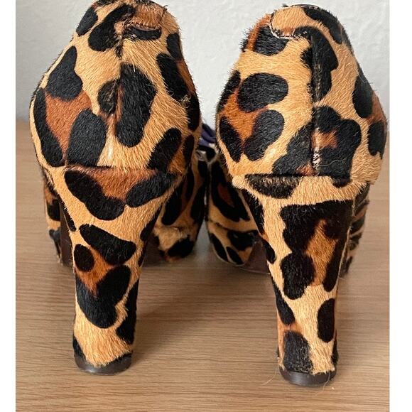 L’Autre Chose Leopard Print Calf Hair Leather Heels Platform Peep Toe Flower - Picture 7 of 10